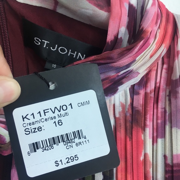 St. John Brigitte floral printed pleated dress 16 - Picture 3 of 5